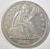 1853 SEATED DOLLAR  BU  OLD CLEANING