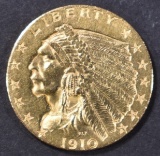 1910 $2.5 GOLD INDIAN  CH BU