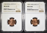 1960 SD & LD LINCOLN CENTS, NGC MS-66 RED
