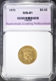1870 $3.00 GOLD, NGP BU