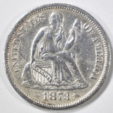 1873 ARROWS SEATED LIBERTY DIME   AU