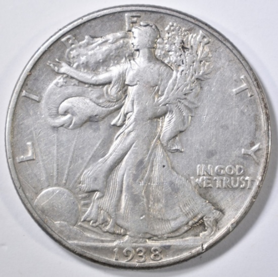 1938-D WALKING LIBERTY HALF DOLLAR, XF