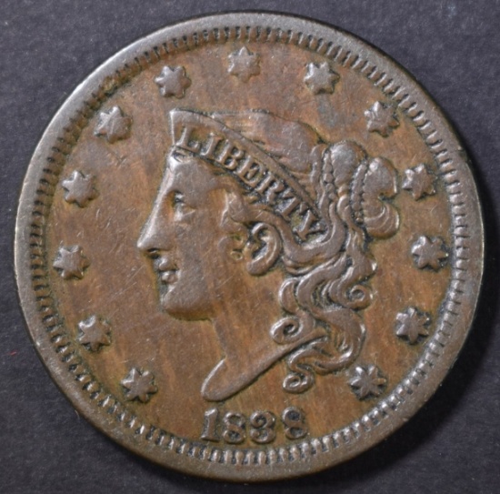 1838 LARGE CENT, VF/XF