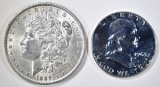 1889 MORGAN DOLLAR AU/BU & 1963 PROOF FRANKLIN