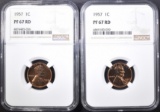 2-1957 LINCOLN CENTS, NGC PF-67 RED