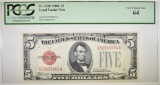 1928C $5 RED SEAL LEGAL TENDER NOTE  PCGS 64
