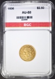 1836 $2.5 GOLD CLASSIC HEAD  BGC AU BU