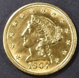 1907 $2.5 GOLD LIBERTY HEAD  CH/GEM BU