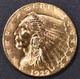 1929 $2.5 GOLD INDIAN  CH/GEM BU