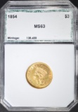 1854 $3 GOLD INDIAN PRINCESS  PCI CH BU