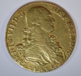 1815 GOLD 8 ESCUDOS  CHILE:  FERDINAND VII XF/AU