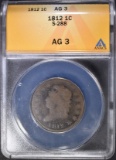 1812 LARGE CENT ANACS AG-3,  S-288