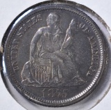 1875-CC LIBERTY SEATED DIME AU/UNC