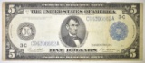 1914 $5 FEDERAL RESERVE NOTE BLUE SEAL VG