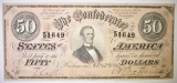 1864 $50 CONFEDERATE CURRENCY