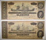 2-1864 CONFEDERATE $20 CURRENCY NOTES