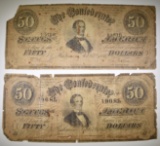 2-LOW GRADE 1864 $50 CONFEDERATE CURRENCY PIECES