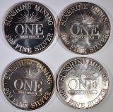 4-ONE OUNCE .999 SILVER ROUNDS SHUNSHINE MINT