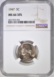 1947 JEFFERSON NICKEL NGC MS-66 5FS