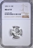 1951-S ROOSEVELT DIME NGC MS-67 FT