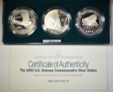 1994 U.S. VETS PROOF 3-COIN SILVER DOLLAR SET