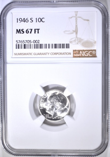 1946-S ROOSEVELT DIME NGC MS-67 FT