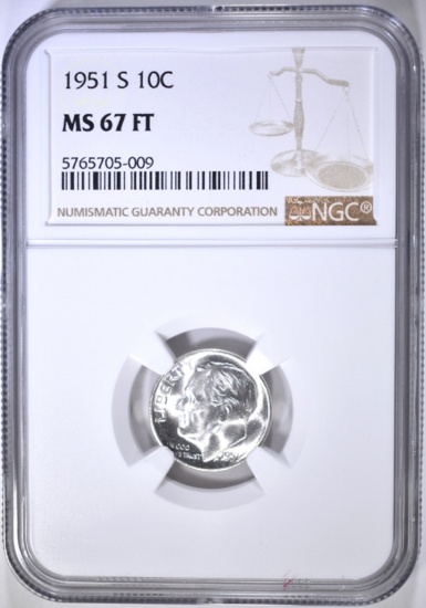 1951-S ROOSEVELT DIME NGC MS-67 FT