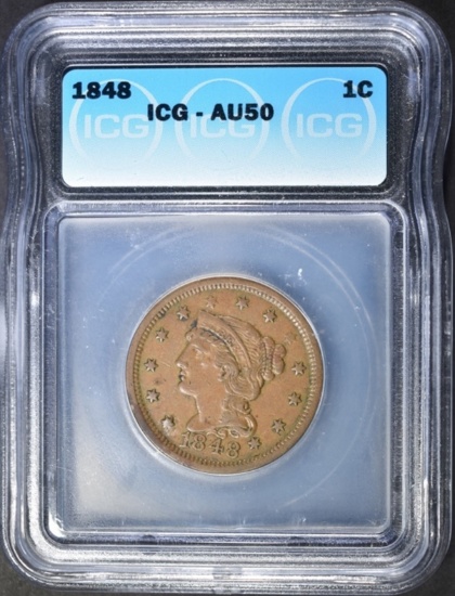 1848 LARGE CENT ICG AU-50