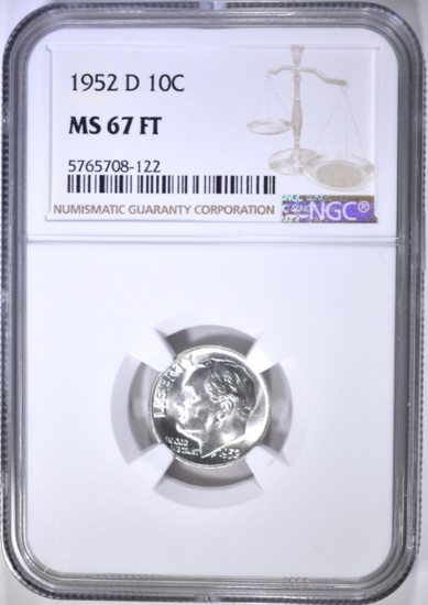 1952-D ROOSEVELT DIME NGC MS-67 FT