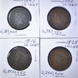 4 LARGE CENTS VG-VF SOME PROBLEMS