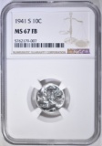 1941-S MERCURY DIME, NGC MS-67 FB