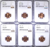 (6) 1975 NGC MS-66 Lincoln Cents RD