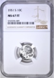 1951-S ROOSEVELT DIME NGC MS-67 FT