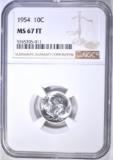 1954 ROOSEVELT DIME NGC MS-67 FT