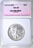 1917-S REV. WALKING LIBERTY HALF, PNA CH BU