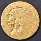 1911-D $5.00 GOLD INDIAN AU KEY DATE