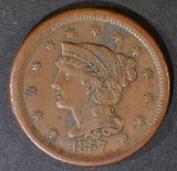 1857 LARGE CENT  SMALL DATE  XF/AU BROWN
