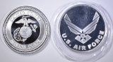 AIR FORCE & MARINES ONE OUNCE .999 SILVER ROUNDS