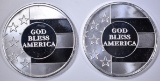 2-GOD BLESS AMERICA ONE OUNCE .999 SILVER ROUNDS