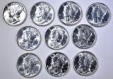 10-BU MERCURY DIMES: (9) 1942 & (1) 1945-S