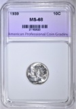 1939 MERCURY DIME, APCG SUPERB GEM+ BU