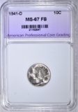 1941-D MERCURY DIME, APCG SUPERB GEM BU FB