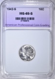 1942-S MERCURY DIME, APCG SUPERB GEM+ BU