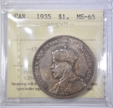 1935 SILVER DOLLAR CANADA  ICCS GEM BU