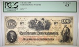 1862 $100 CONFEDERATE STATES OF AMERICA  PCGS 63