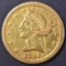 1843-C $5 GOLD LIBERTY  AU