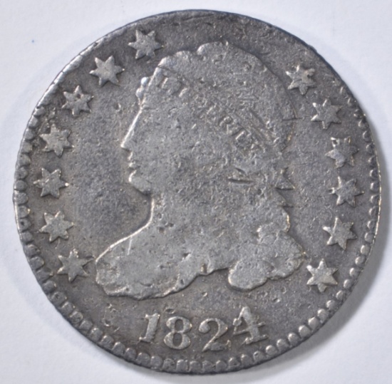 1824/2 BUST DIME, FINE  CLEANED