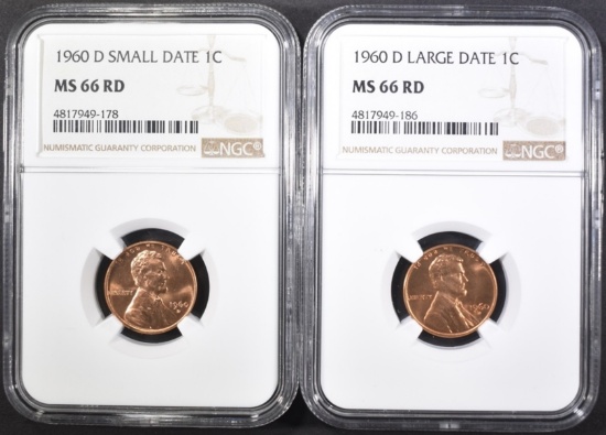 1960-D SM & LG DATE LINCOLN CENTS, NGC MS-66 RED