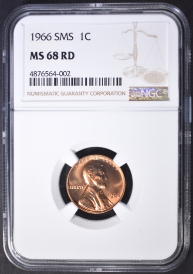 1966 SMS LINCOLN CENT, NGC MS-68 RED