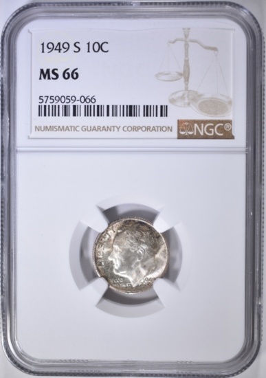 1949-S ROOSEVELT DIME, NGC MS-66